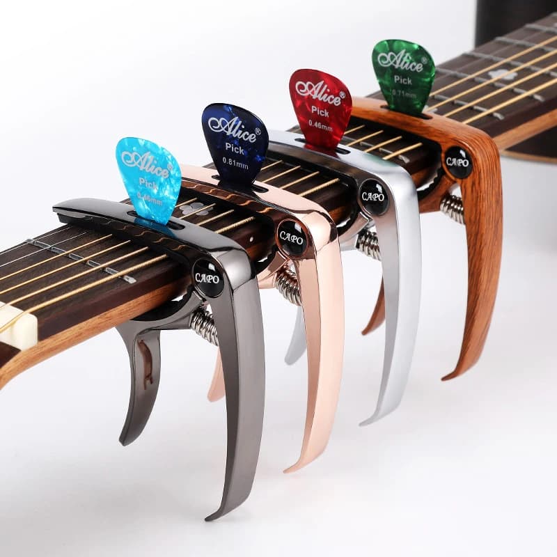 Metal Guitar Capo Guitar Tuner Clamp Professional Key Trigger Capo Zinc Alloy for Acoustic Electric Guitar with Pick Holder