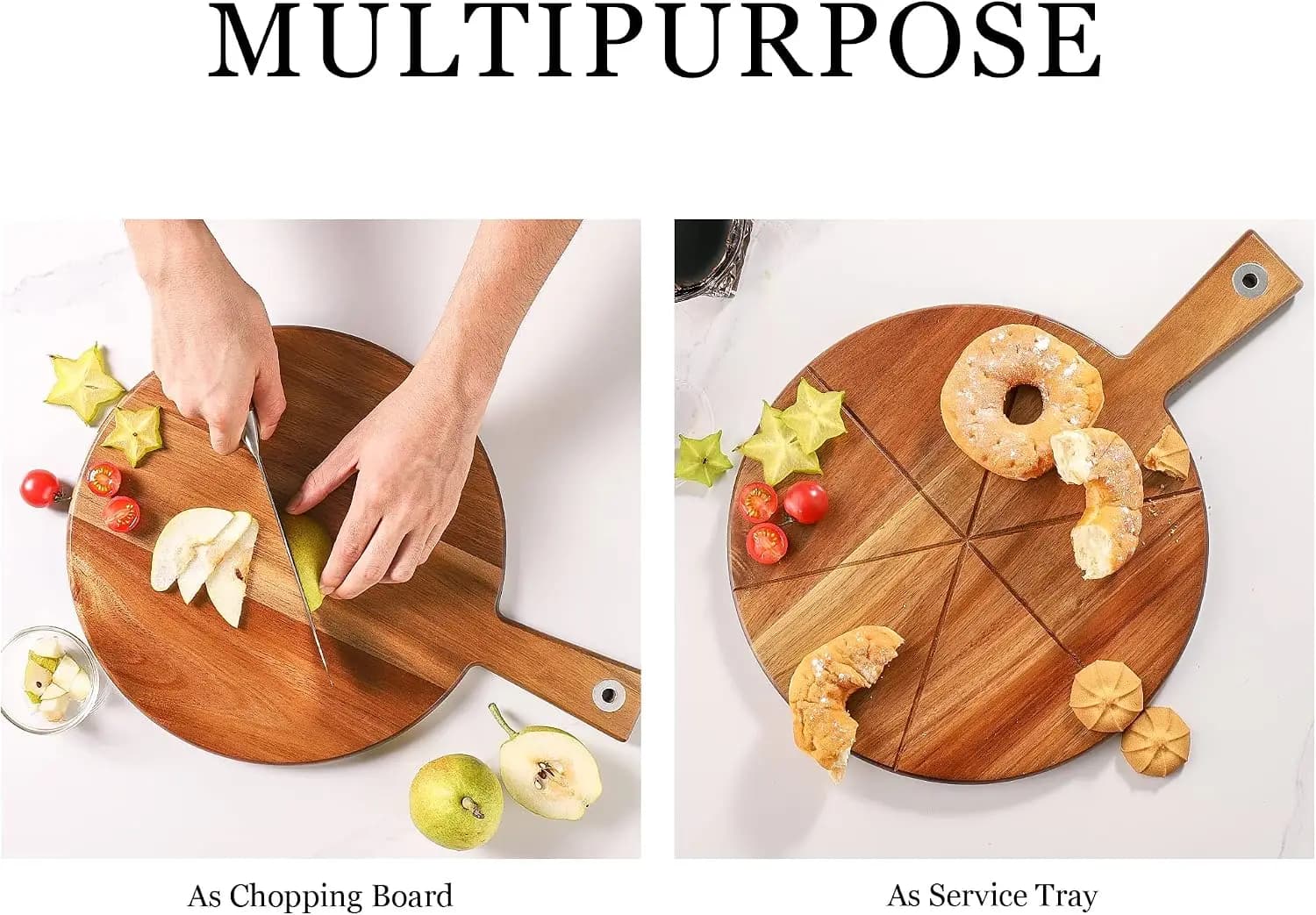 Pizza Peel , Wood Pizza Board With Handle, Round Paddle With Cutter, Pizza Cutting Board For Cheese Bread Fruit Veg
