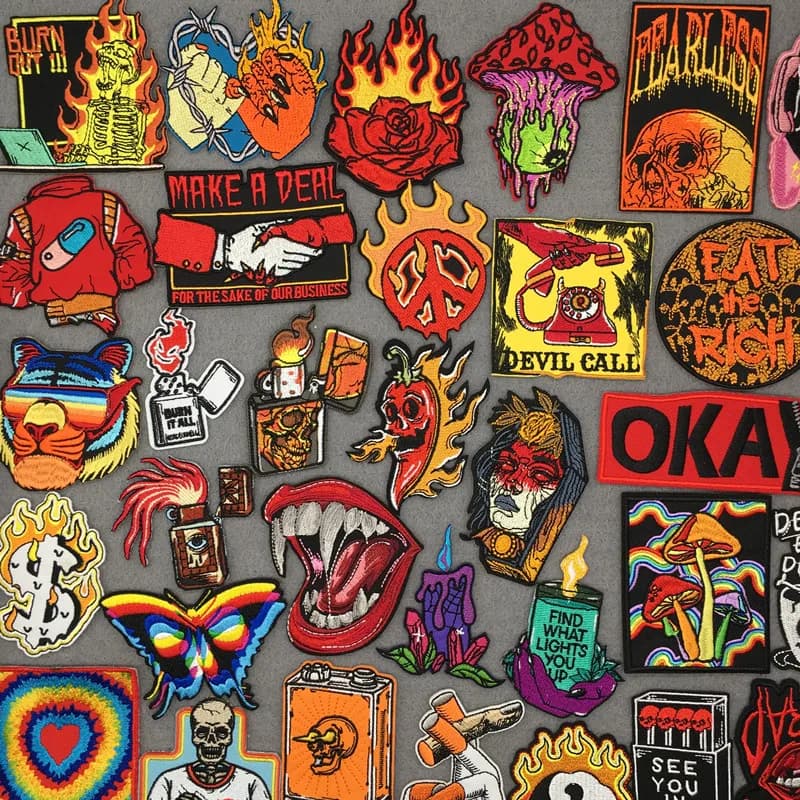 Patch Punk Patch ricamo fiamma per vestiti fai da te teschio spaventoso ferro sulle toppe per abbigliamento giacca Patch per cucire