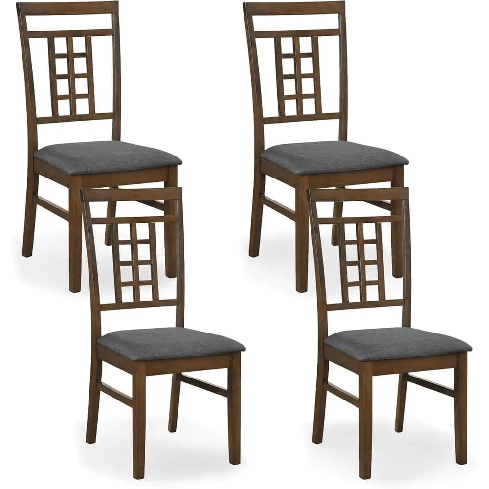 Set di 4 sedie da pranzo imbottite, con schienale a reticolo, in legno massello di gomma per cucina o ristorante