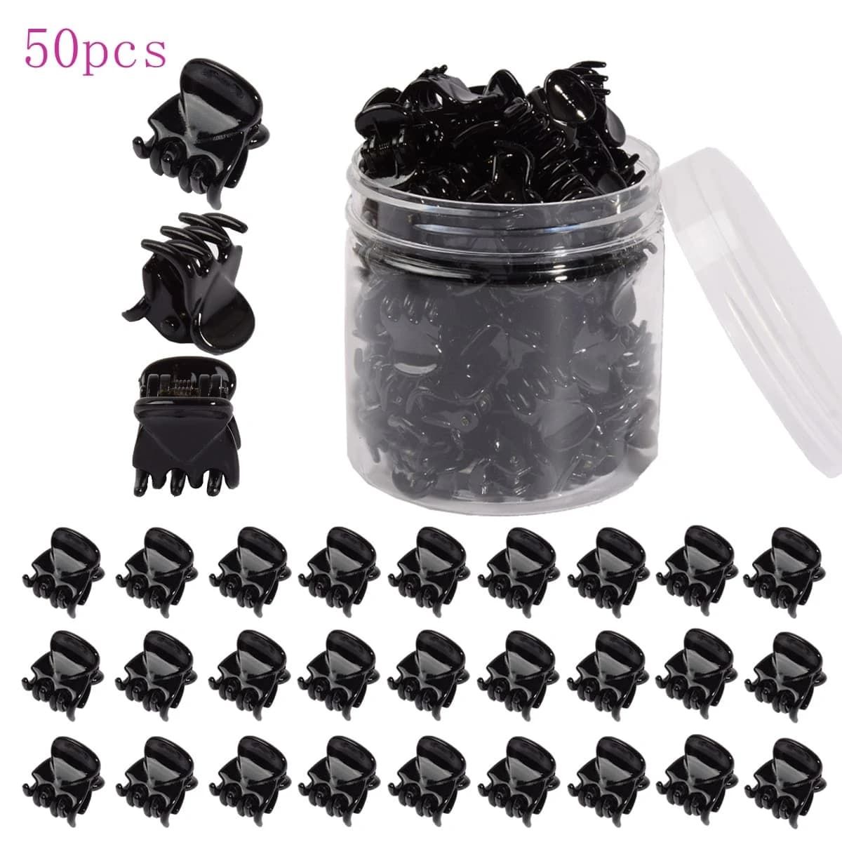 50 Pieces Mini Black Hair Clips for Women, Small Plastic Molds, Nice Anti-slip Mollettes for Girls, Ideal for B