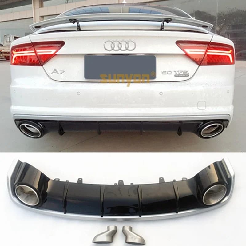 A7 Rear Bumper Lip Diffuser With Exhaust Muffler Pipe for Audi A7 Standard Bumper 2009-2018