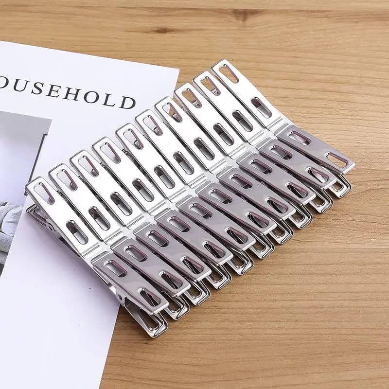 20-piece stainless steel flat-mouth laundry clips, clip for collectors, hook for drying, metal clip set, metal dress clip for socks