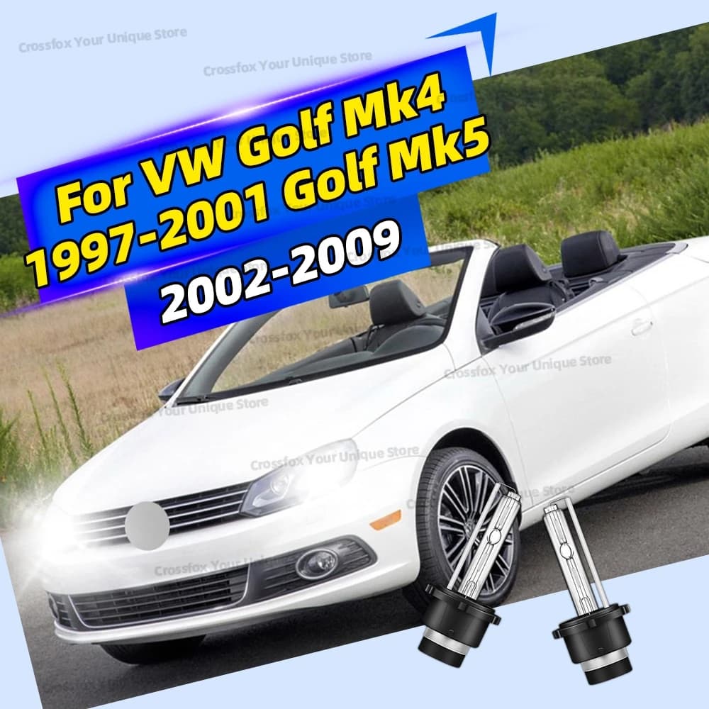 2x For VW Golf Mk4 1997-2001 Golf Mk5 2002-2009 HID Xenon Headlights 6000K 8000K 10000K HID Bulbs D2S Front Head Lamps 35W 12V