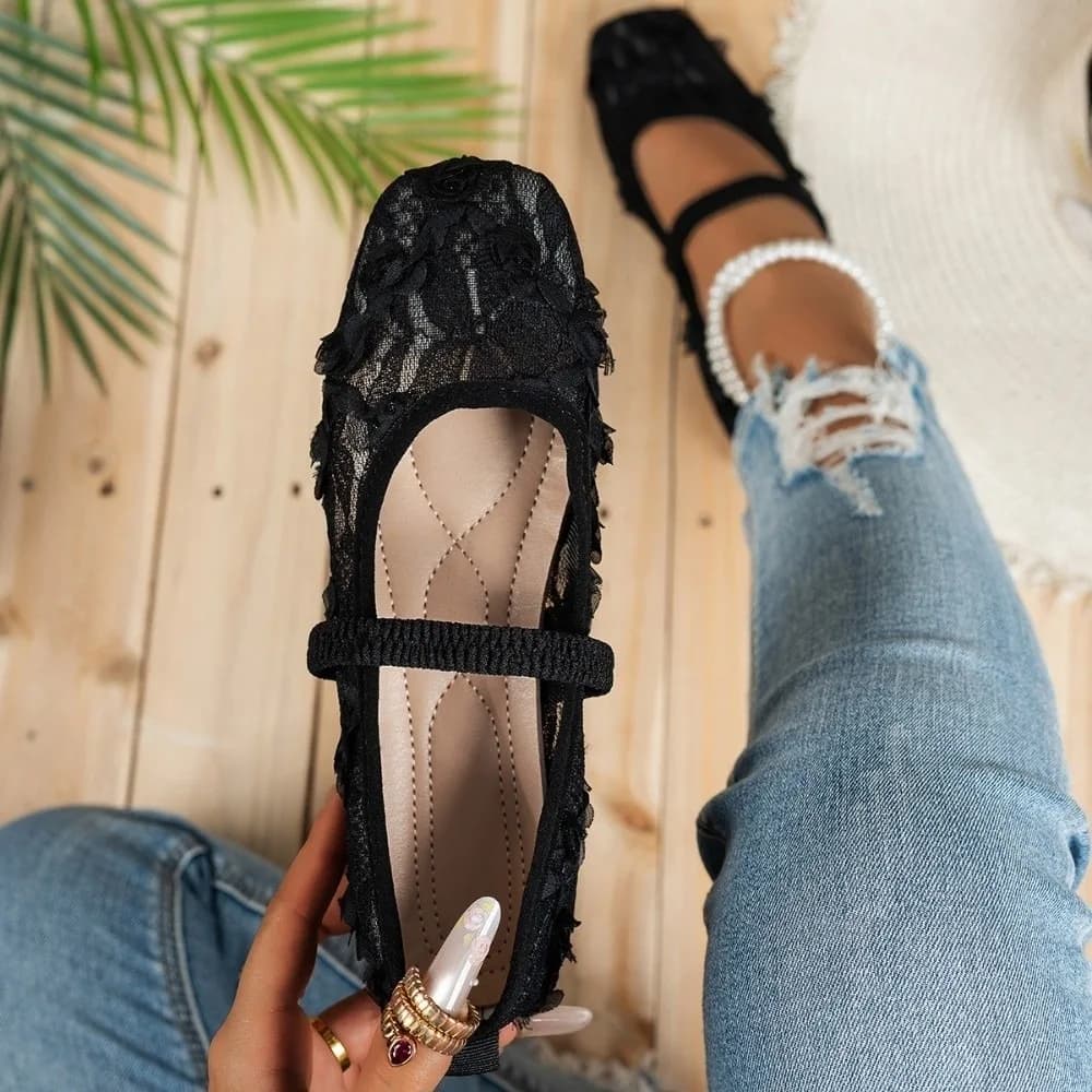 1 Pair Soft Sole Square-toe Flat Shoes Breathable Mesh French-style Ballet-inspired Shoes Elegant Mary Jane Flat Shoes Women