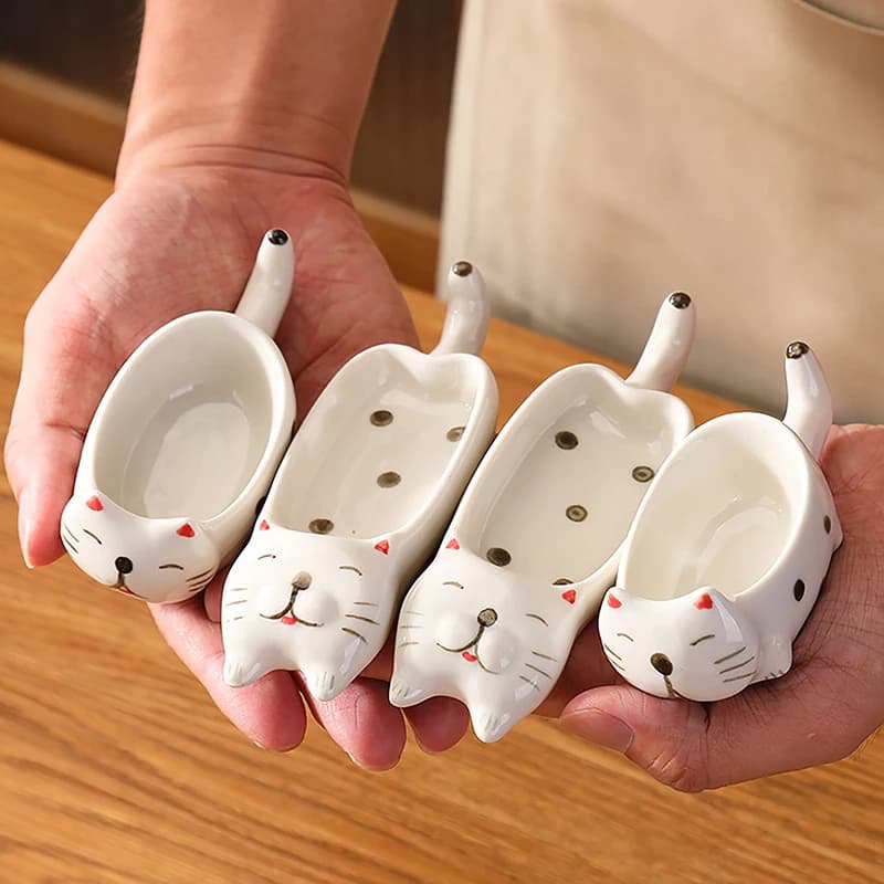 Plates for Cat Shape Sauces/Country Ceramics, Door Knives and Cooking Forks, Table Decoration