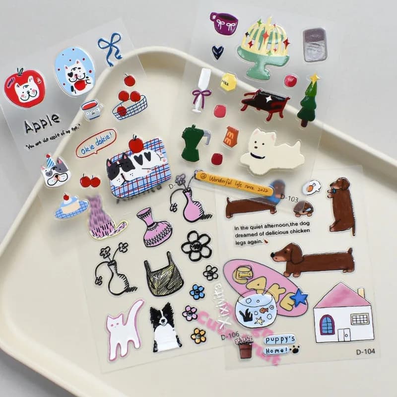 Cute Green Apple Cat Jelly Stickers Ins Aesthetic DIY High-Value Decor for Phone Case Laptop Tablet Scrapbooking