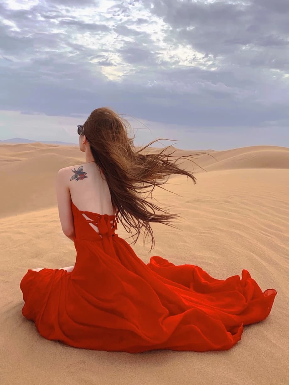 Sanya Beach Vacation Red Strapless Dress Bohemian High Waist Summer Women's Gown Desert Photo Shoot Fairy Tale Skirt