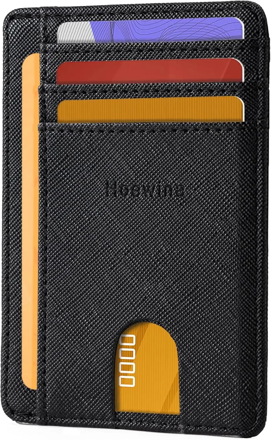 Portafoglio sottile in pelle con blocco RFID per uomo e donna, porta carte di credito, design minimalista per tasca frontale (Cross Black)