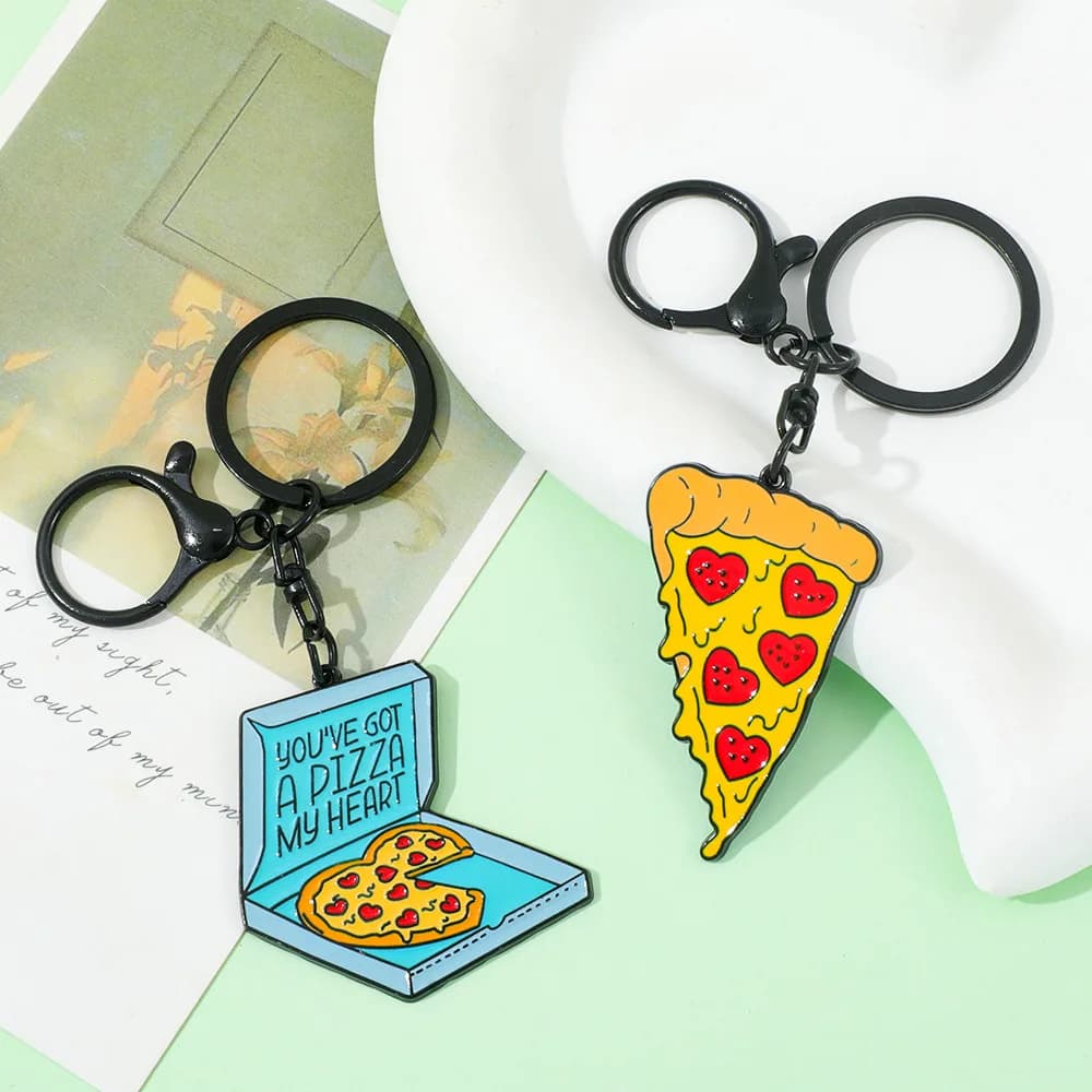 Cute Creative Pizza Cartoon Keychain Pendant Fashion Fun Keyrings Backpack Car Accessory Gift for Best Friend