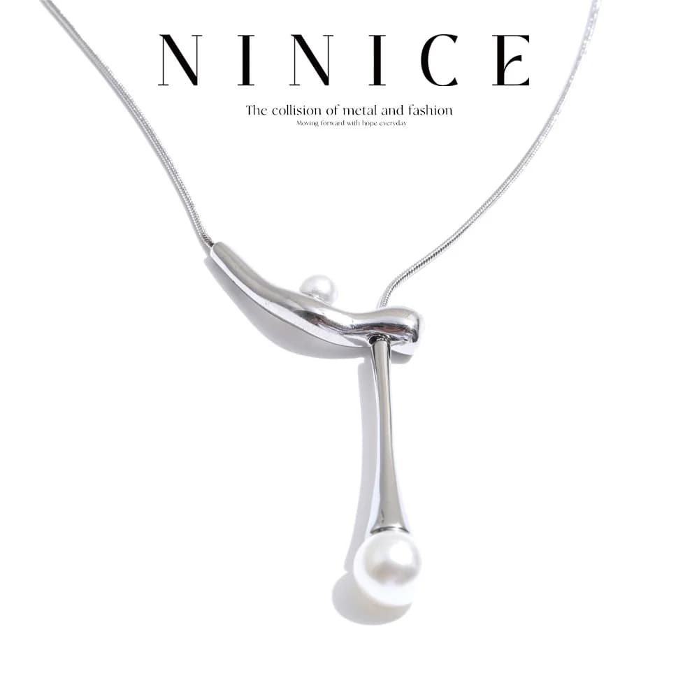 NiNice Stainless Steel Necklace Simulated Pearls Pendant Adjustable Chain Chic Fashion Neck Jewelry Wholesale