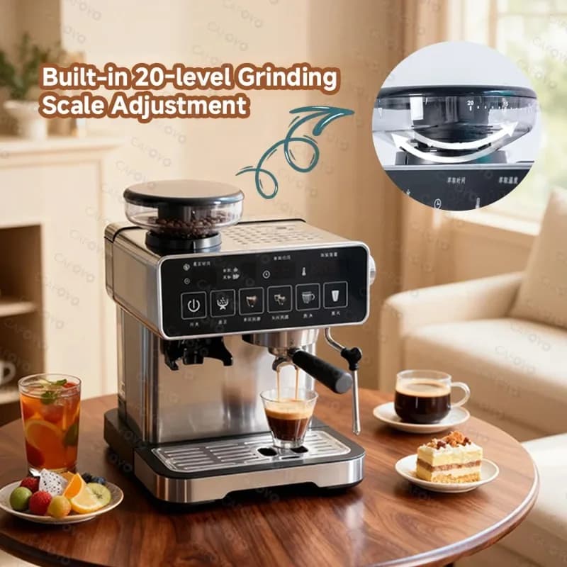 【Best Choice】E136 3-in-1 20Bar Espresso Machine with Grinder and Steam Wand PID Temperature Control Coffee Maker for Home