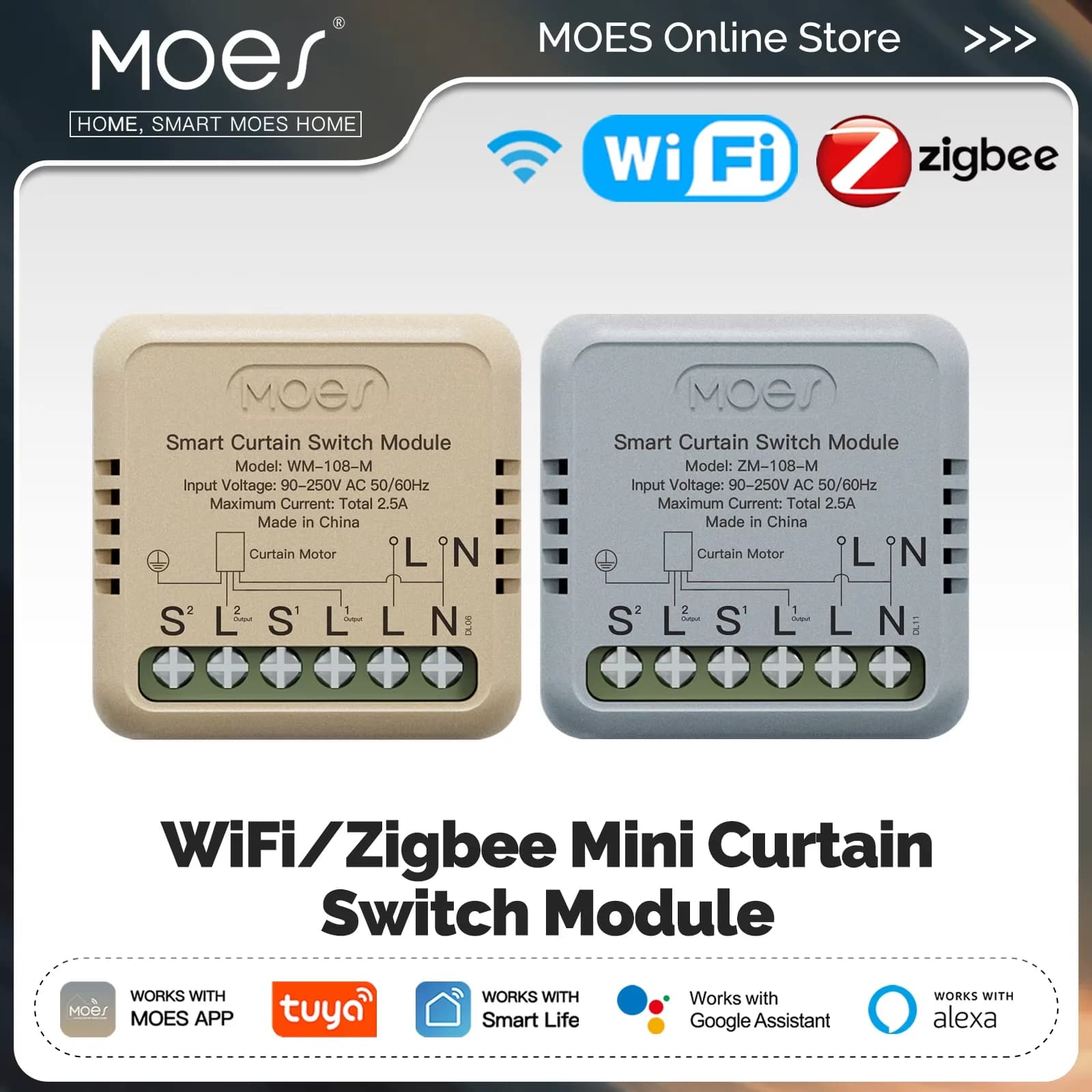 MOES Tuya WiFi/ZigBee Smart Curtain Switch Mini modulo per interruttore di ripristino a bilanciere, telecomando app funziona con Alexa Google Home