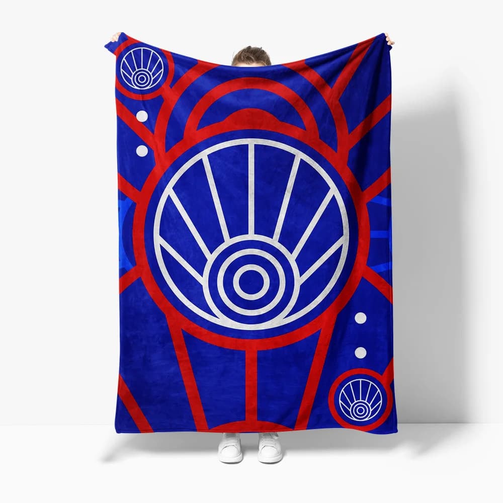 Blue Red Geometric Pattern Flannel printed blanket suitable for all seasons suitable for living room office sofa and travel