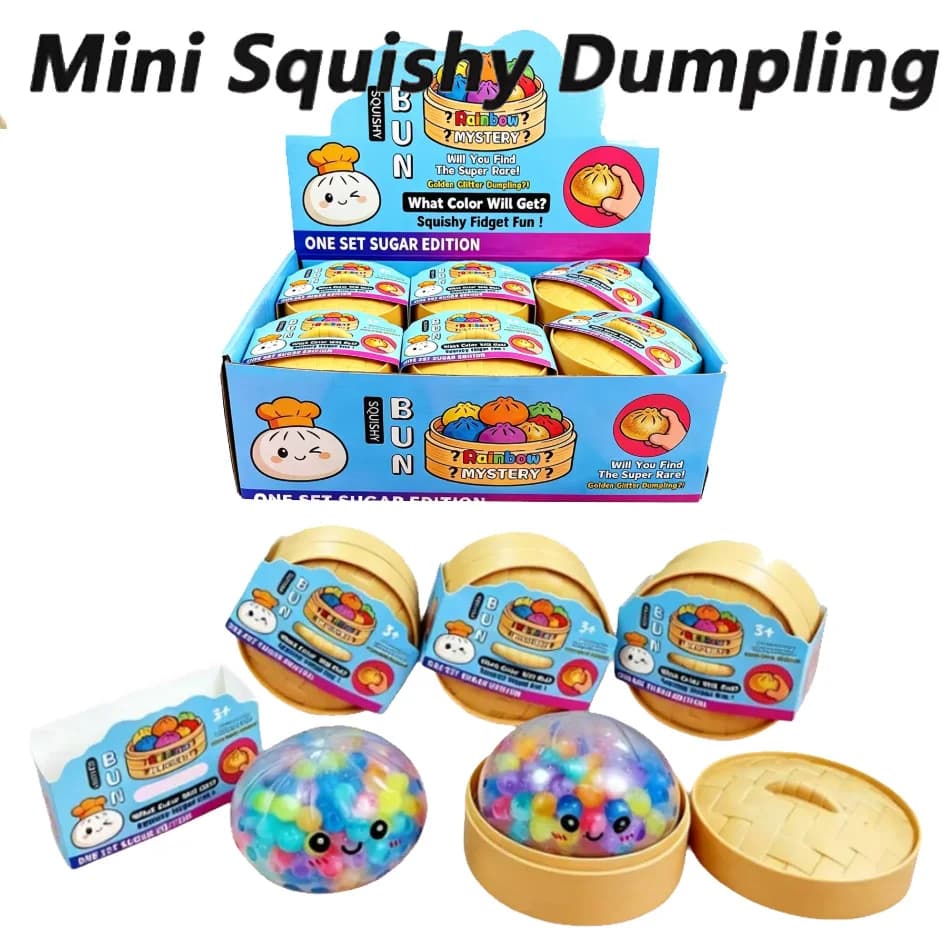New Realistic Glitter Dumpling Squeeze Toy with Bamboo Steamer Soft TPR Dough Ball Decompression Fidget Toy Creative Funny Gift