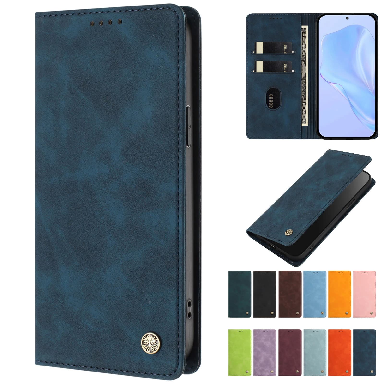 Leather Flip Cover Wallet Case for itel Vision 3 5 1 Pro Plus Power 70 city 100 200 with Card Slots, RFID Blocking