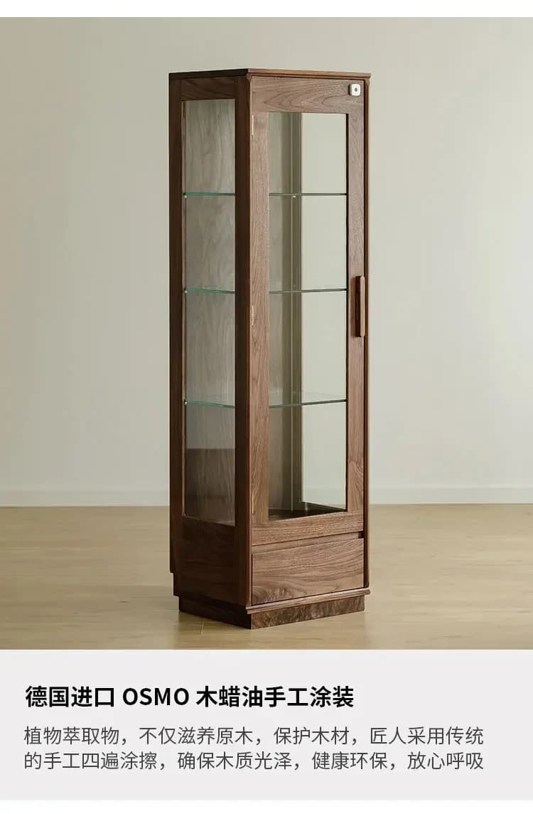 Black walnut glass display cabinet, smart fingerprint lock, solid wood living room, TV side cabinet floor