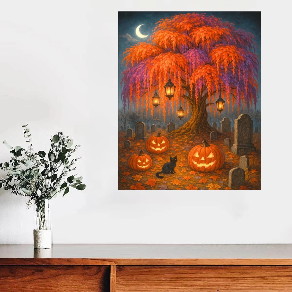 Halloween Pumpkin Black Cat Autumn Tree Oil Painting By Numbers Wall Decor for Living Room Bedroom Home Decor Gift No Frame