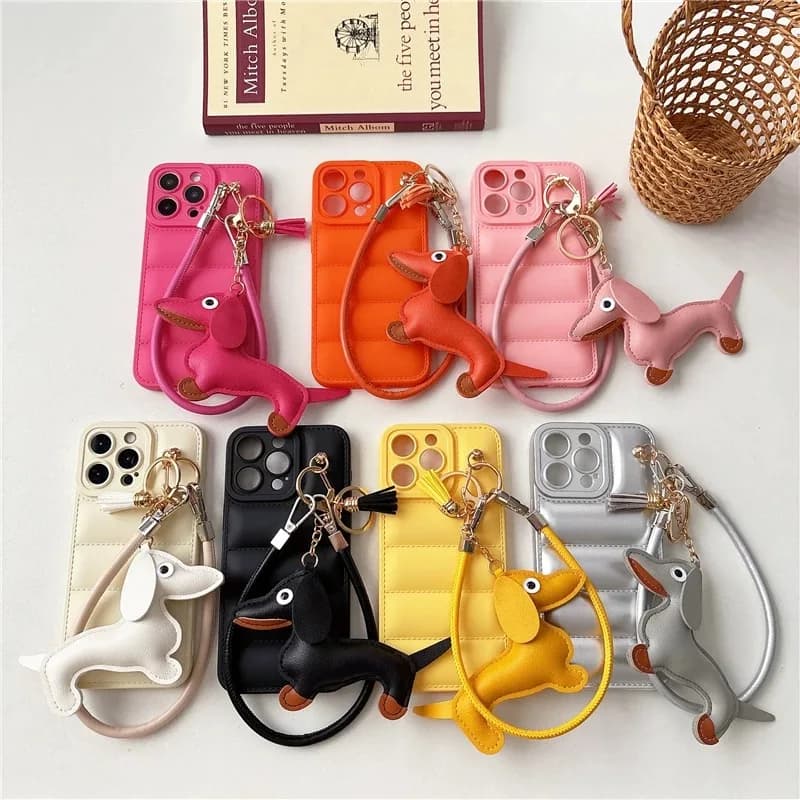 Custodie per cani bassotto 3D per iPhone X XS Max XR 8 7 Plus SE 2020 2022 Custodia con cinturino Piumino colorato