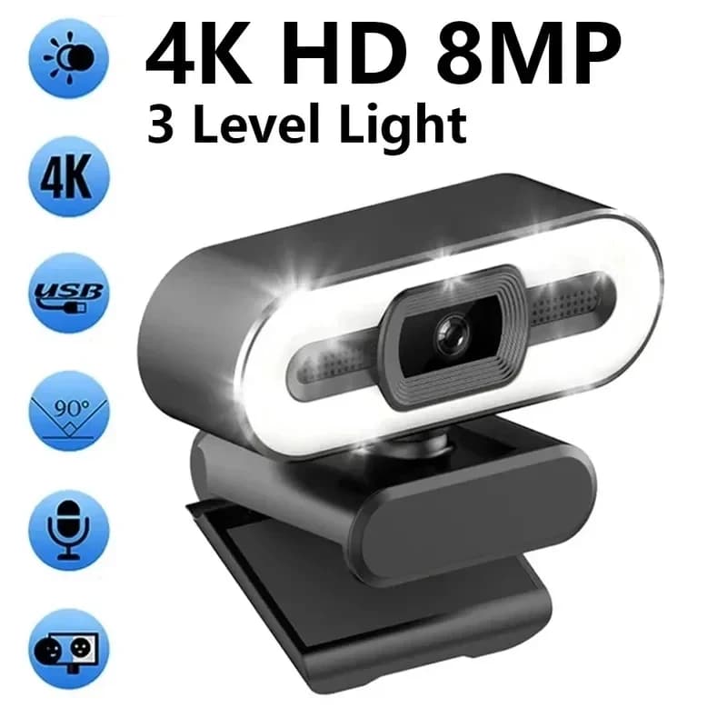 Webcam Portatile Full HD 1080P 2K 4K per PC e Laptop con Autofocus, Microfono e Luce per Streaming e Trasmissioni in Diretta