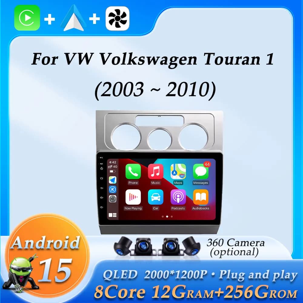 Car Radio Video Audio Multimedia Player for VW Volkswagen Touran 1 2003 - 2010 Wireless CarPlay GPS Navigation DSP Stereo BT 4G