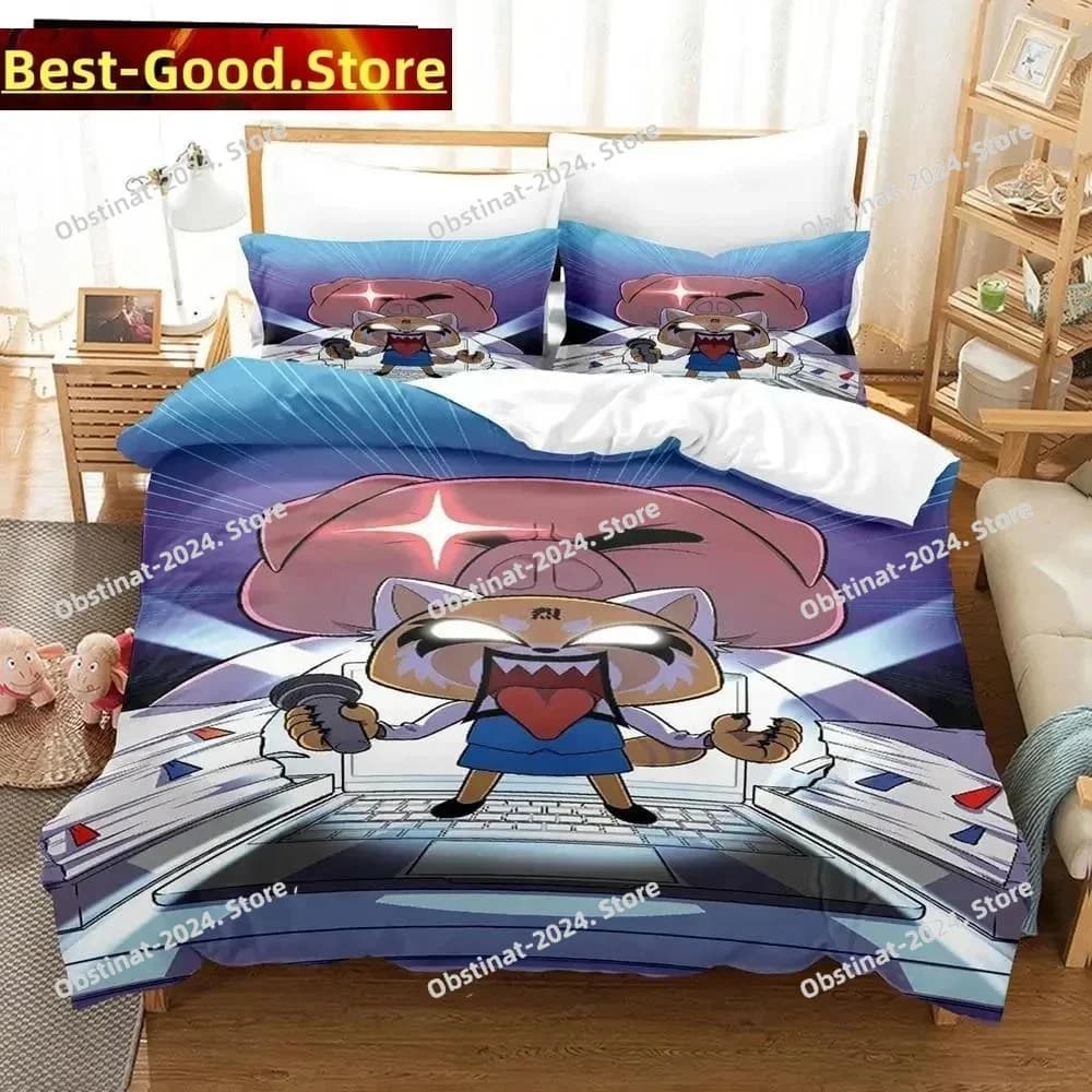 Cartoni animati 3D Aggretsuko Set biancheria da letto Stampato singolo Piumino Trapunta Copripiumino Federa 3 pezzi Set Bambini Taglia adulto
