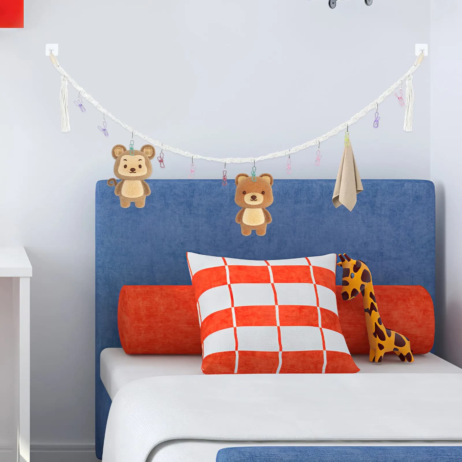Cinghia porta cappelli in corda di cotone, organizer per peluche, cappelli, sciarpe, facile da installare, decorazione per camera da letto e balcone