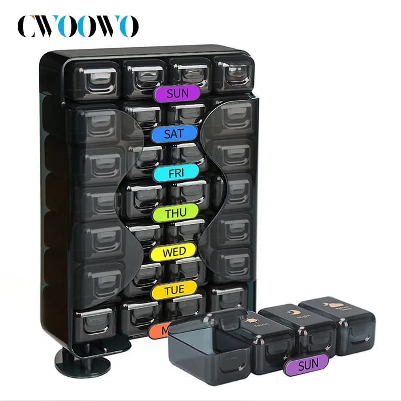 1PCS Weekly Pill Organizer 7 Day 4 Times a Day, Large Pill Box Organizer with Drawer Designed, for Medication, Vitamins