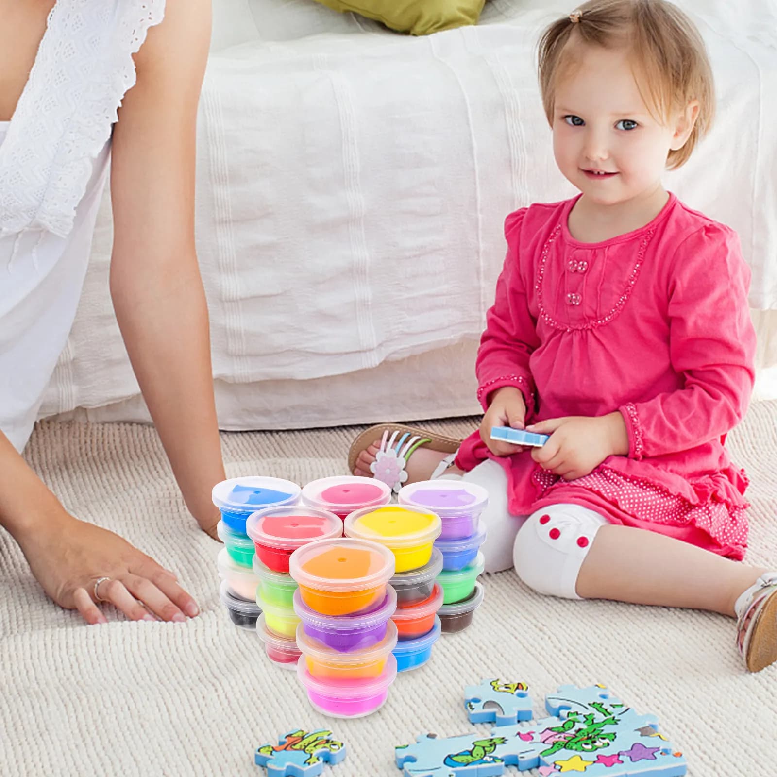 Set di 24 Colori di Argilla Modellabile per Bambini, Morbida e Non Tossica, Asciugatura all'Aria, Kit per Scultura con Scatola di Conservazione, per Coordinazione Occhio-Mano