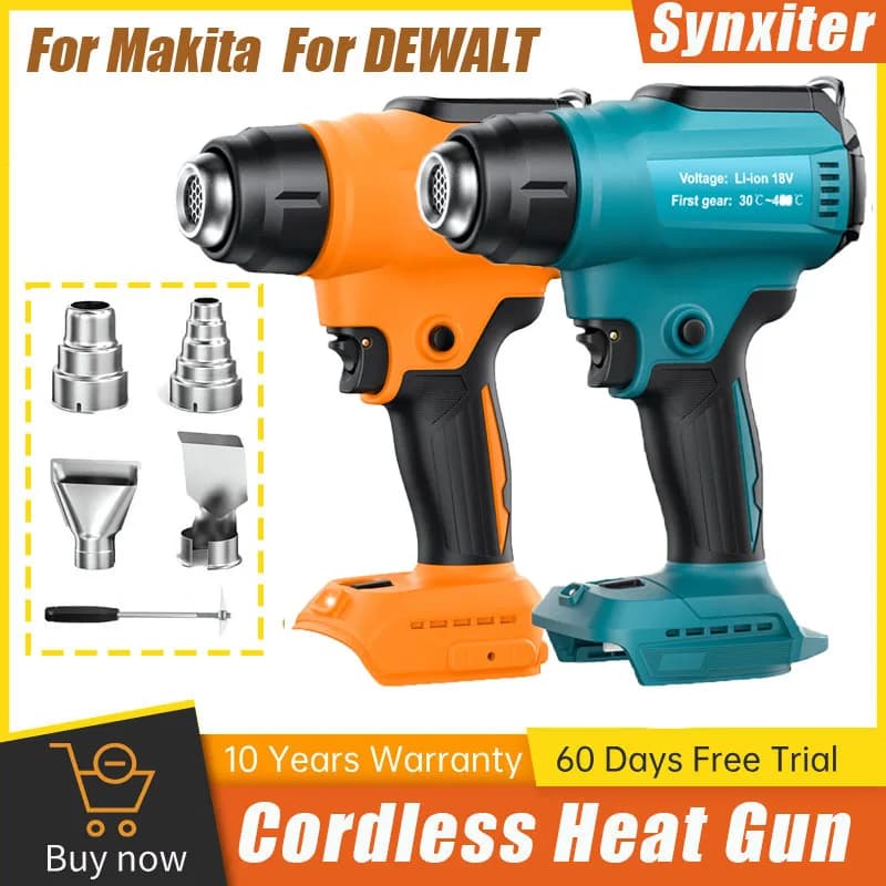 Pistola di calore elettrica senza fili per Makita Per DEWALT Pistola ad aria calda a batteria da 18 V con ugelli Utensile elettrico portatile per avvolgimento termoretraibile