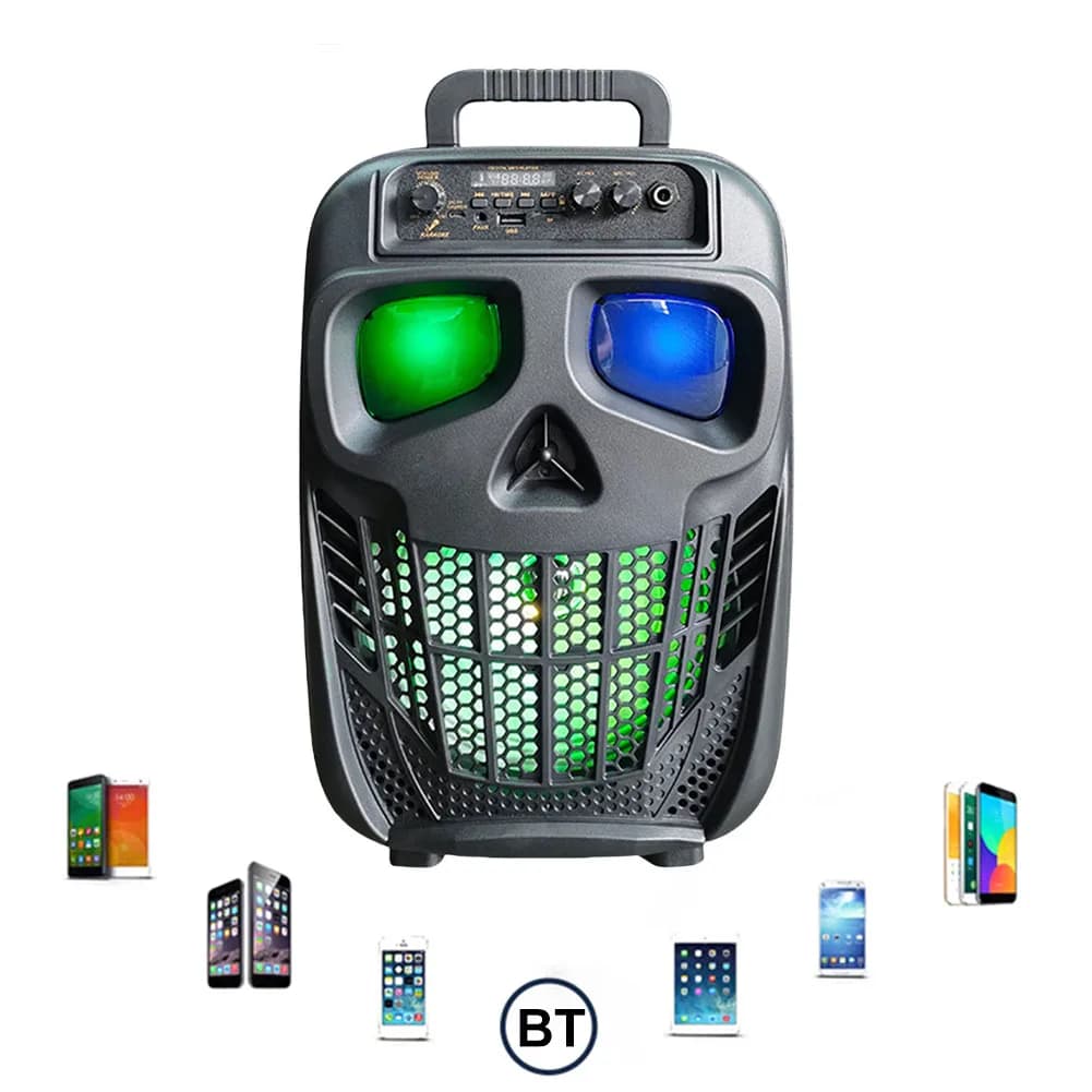 Altoparlante portatile wireless Skull Altoparlante per macchina karaoke 5.0 compatibile con Bluetooth Sistema PA per karaoke per viaggi in interni ed esterni