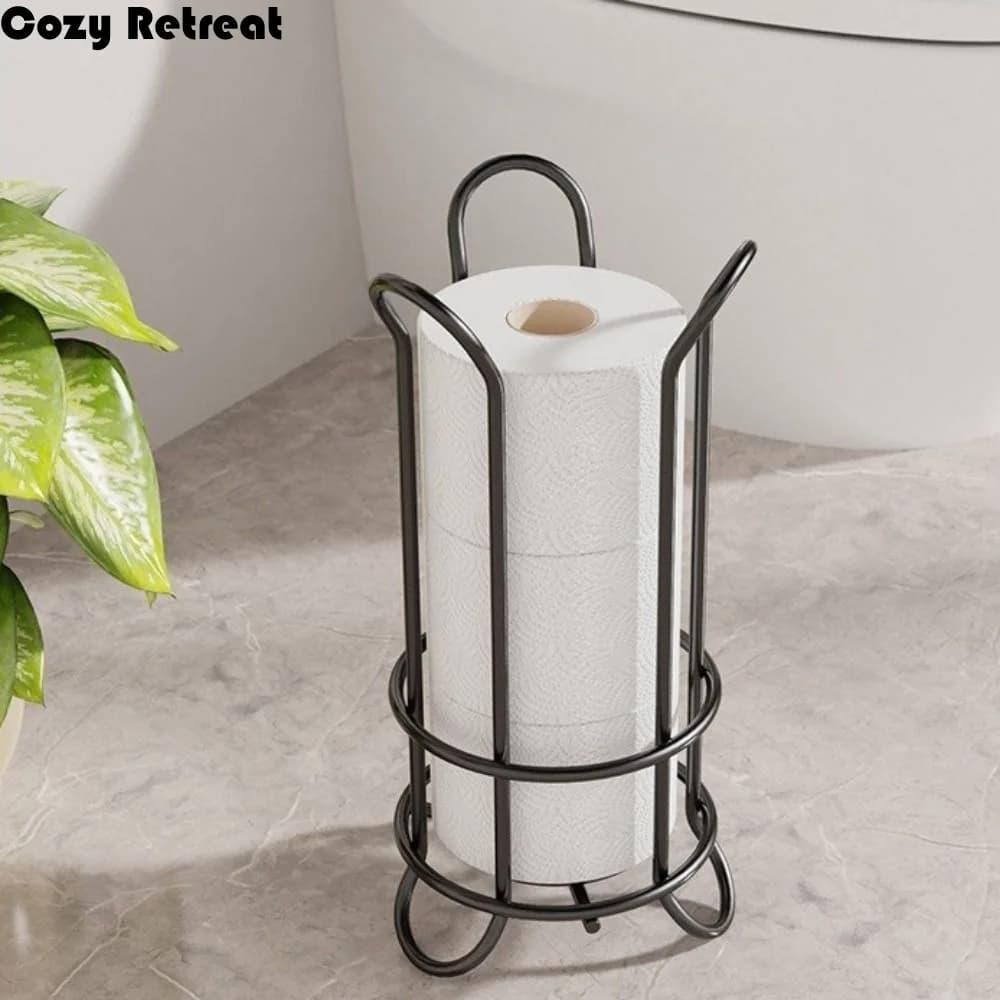 Iron Standing Toilet Roll Holder Large Capacity Minimalist Tissue Storage Rack Decorative Durable Toilet Roll Paper Holder