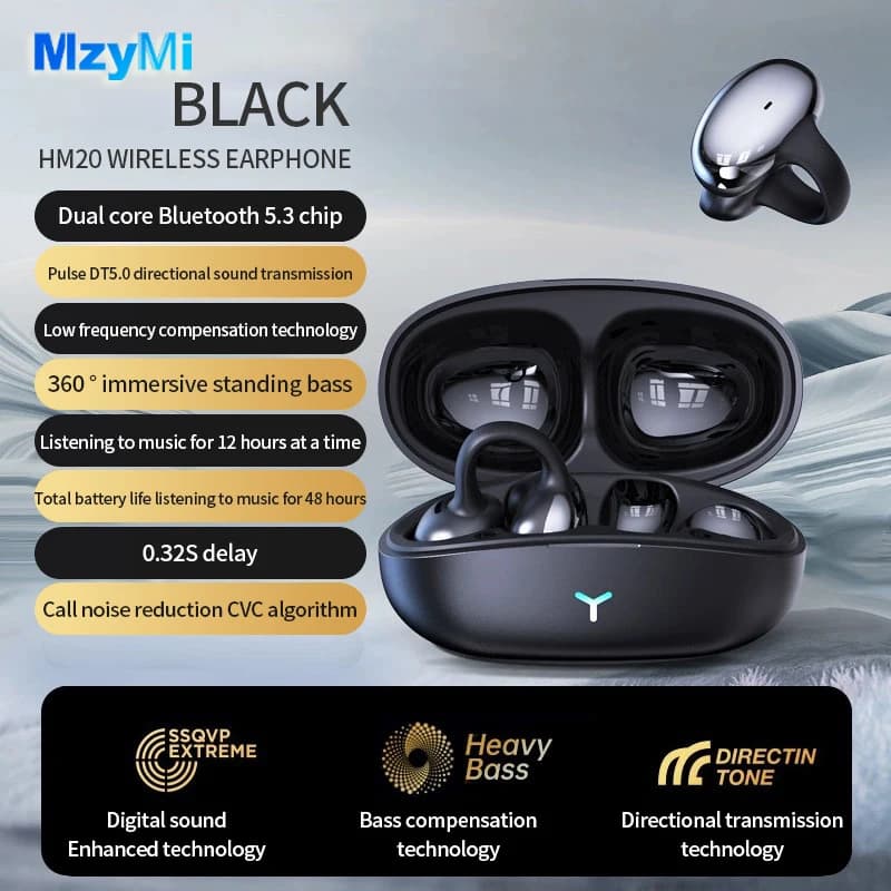 MZYMI HM20 Headphones with ENC ear clips Headphones with noise reduction Bluetooth 5.3 Wireless Headphones waterproof with microphone