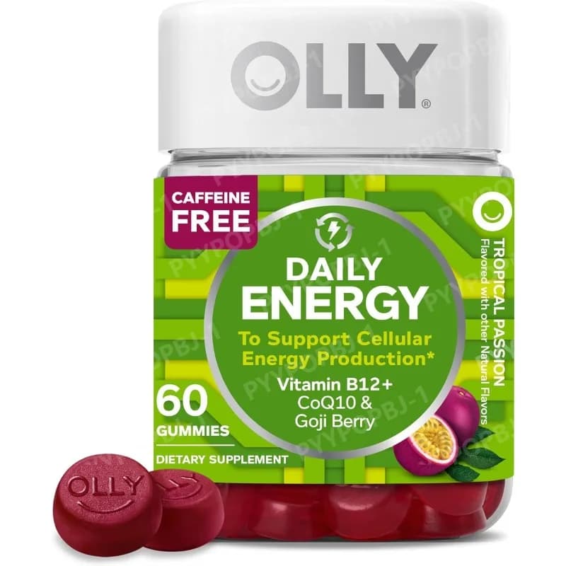 OLLY Energy-Free Daily Energy Gommose With Vitamin B12, CoQ10, Goji Berries, Tropical Taste, 60 Pieces, Adult Chewable Supplement