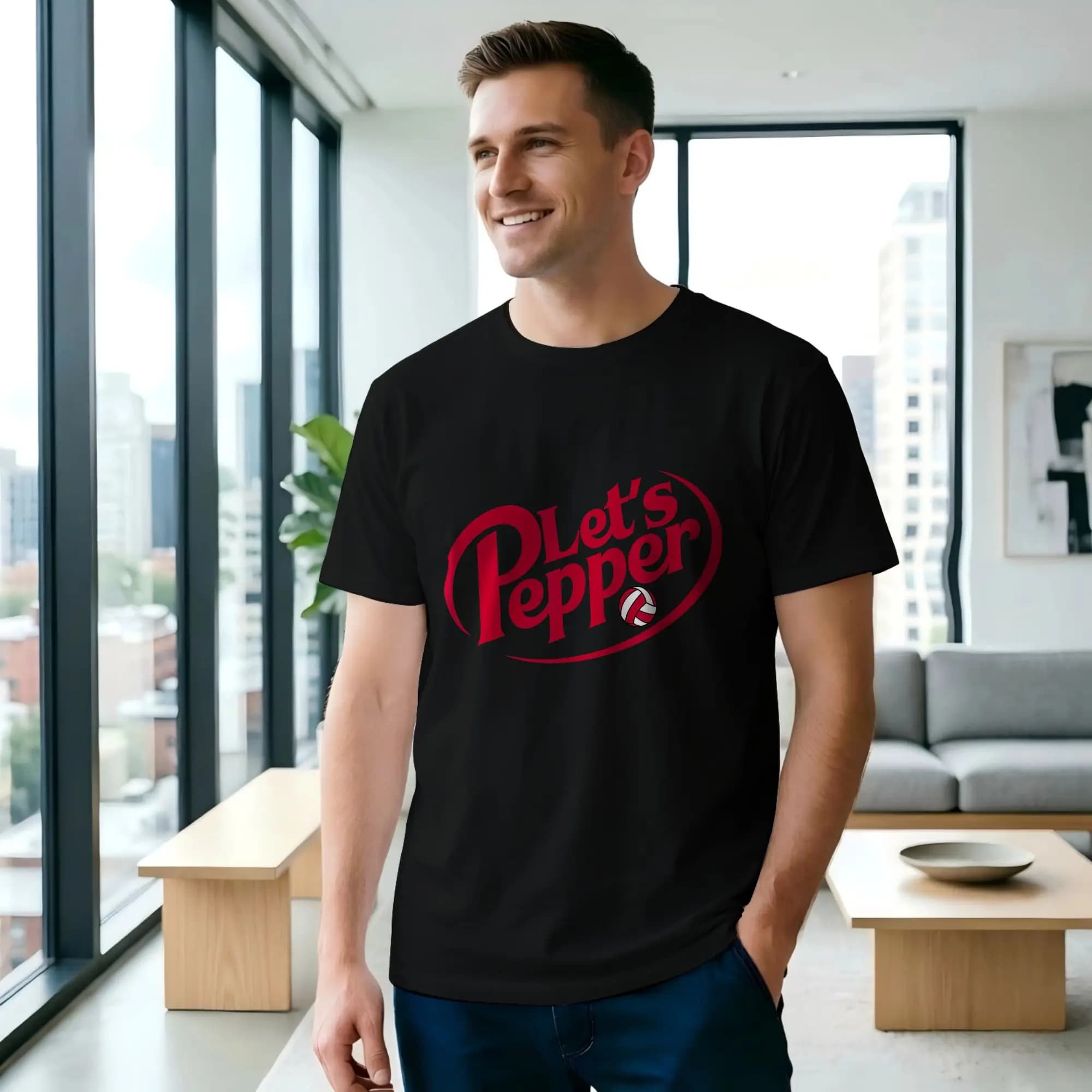 Divertente maglietta da uomo con stampa 'Let Pepper Practice Term' per pallavolo, casual, a maniche corte, girocollo, 100% cotone, unica