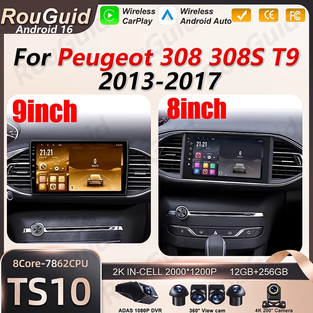Autoradio Android for Peugeot 308 T9 308S 2013 2015 2016 2017 with Carplay, Multimedia Reader Videos and Intelligent Systems for Auto