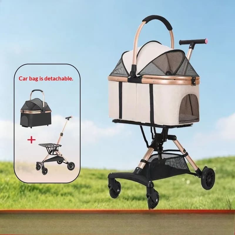Ultra Light Foldable Pet Trolley Cart, Rear Wheel Dual Locking Brake System, Breathable Mesh Sun Canopy, All-Terrain Portable Pet Carrier For Teddy Bichon Kittens pet stroller dog stroller