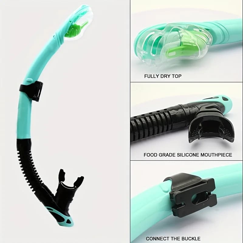 Un tubo di respirazione A secco per immersione con paraspruzzi e valvola superiore, adatto per snorkeling, immersioni subacquee, immersioni in omaggio e nuoto