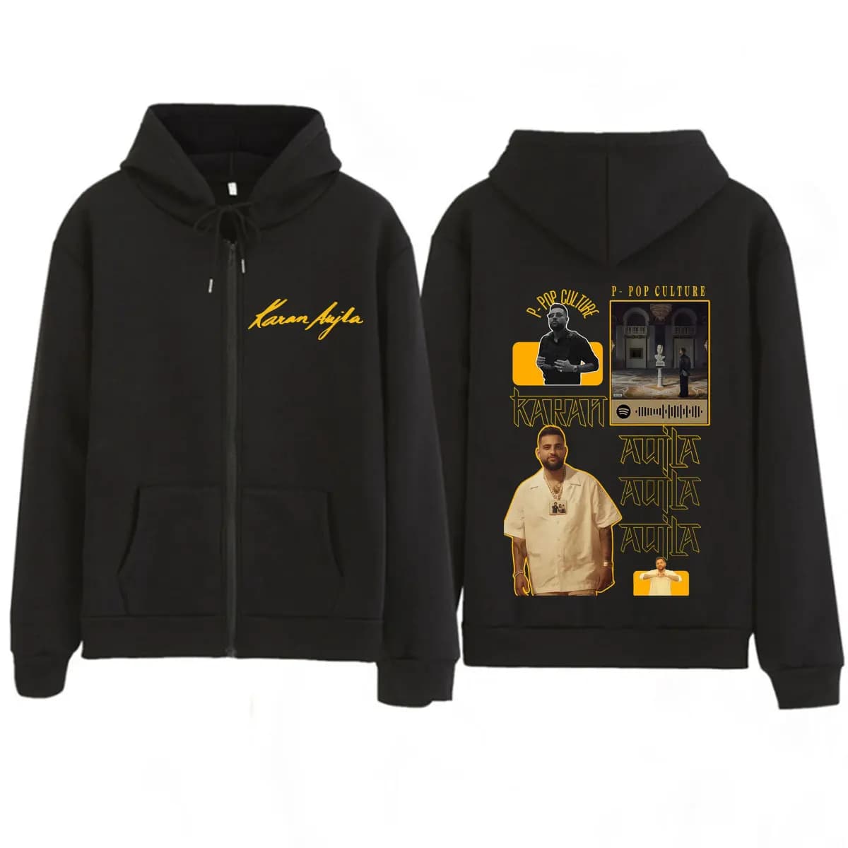 Rapper Karan Aujla P-POP Culture Tour 2026 Graphic Zipper Hoodie Men Women Hip-hop Sweatshirts Loose Oversized Zip Up Jackets