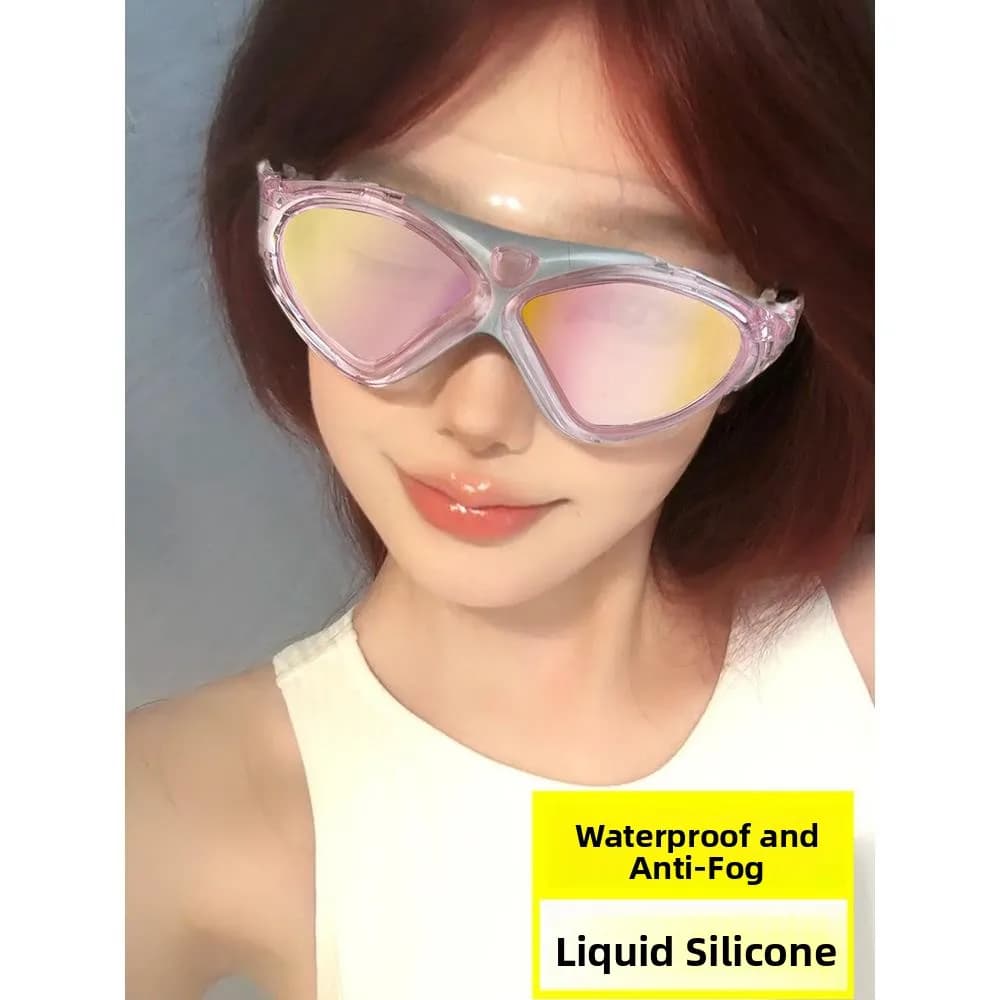 Women's Swimwear Pink Anti-fog Waterproof with High Definition Large Montature, New Swimming Eyelets with Pink Coating and Viso Modeling Hood