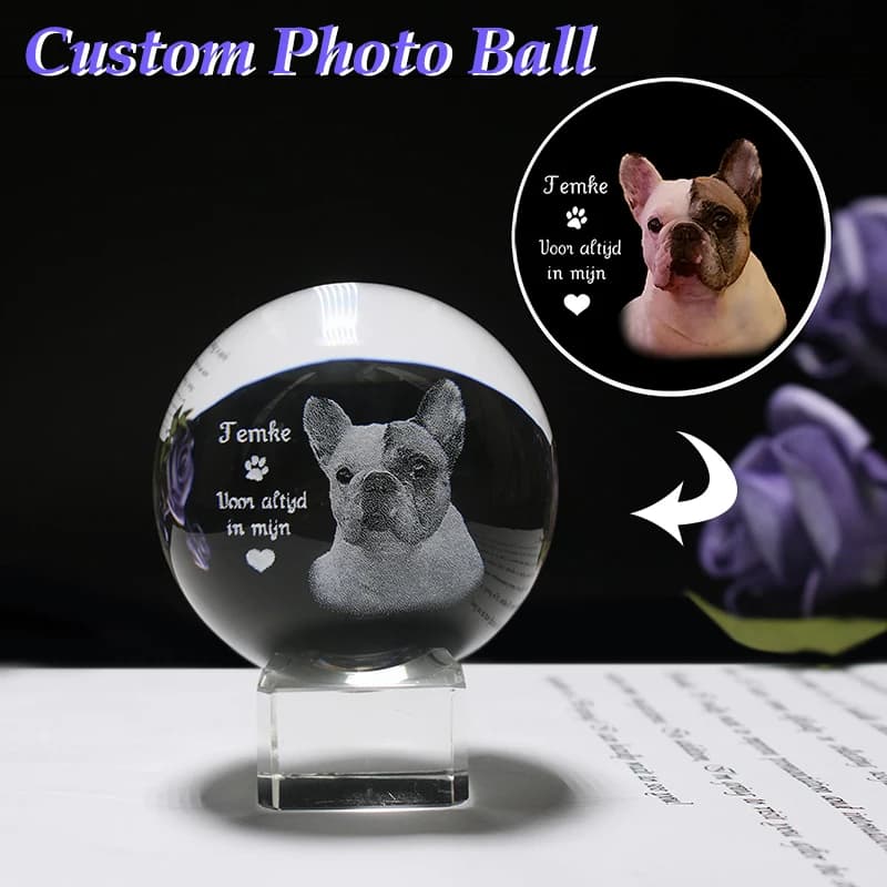 Personalized Text Crystal Ball Laser Engraving 2D Pet Family Photo Kids Glass Ball Custom Gifts Birthday Gifts