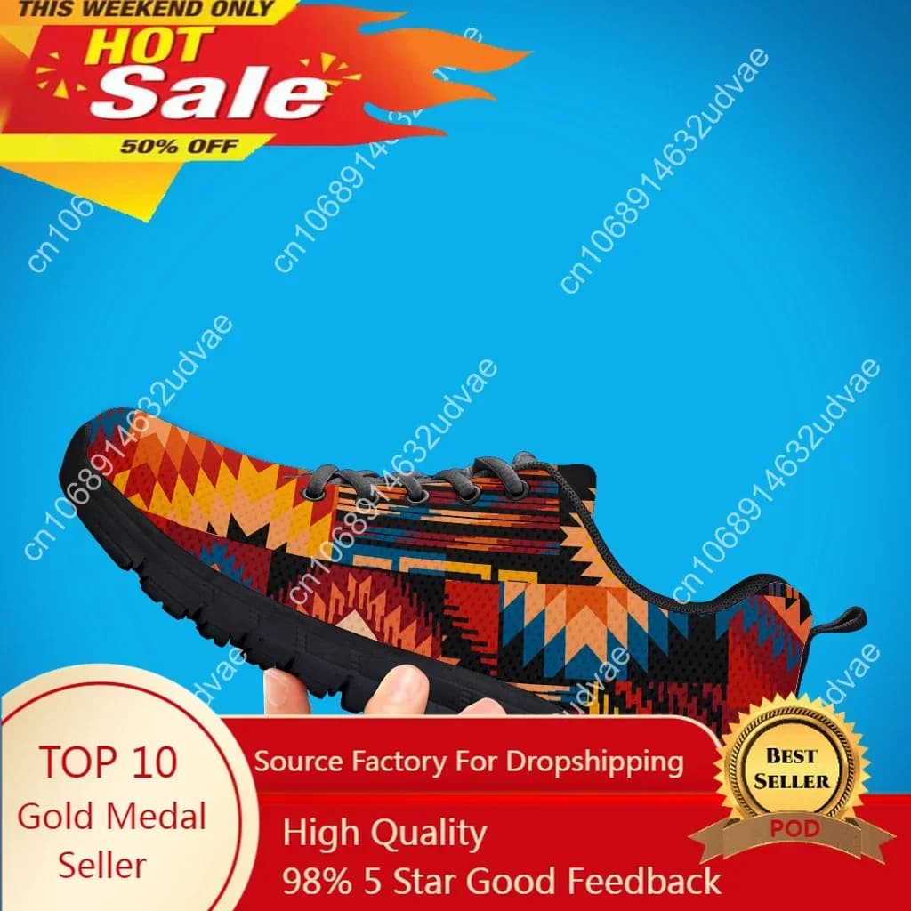 Fashionable Sneakers by Aztec Design Brand Mocassini Stringed with American Culture Print Low Comfy Ethnic Tribal Shoes Chaussure