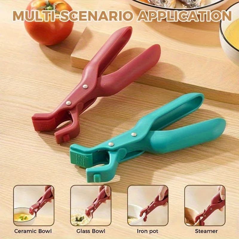 Non-Slip Hot Dish Plate Bowl Clip Retriever Tongs, Silicone Handle Pot Pan Gripper, Kitchen Air Fryer & Camping Tool
