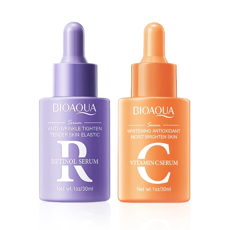 2 pcs/kit BIOAQUA Vitamin C Retinol Hyaluronic Acid Serum Hydrating Face Anti-aging Whitening Face Essence Set For Skin Care