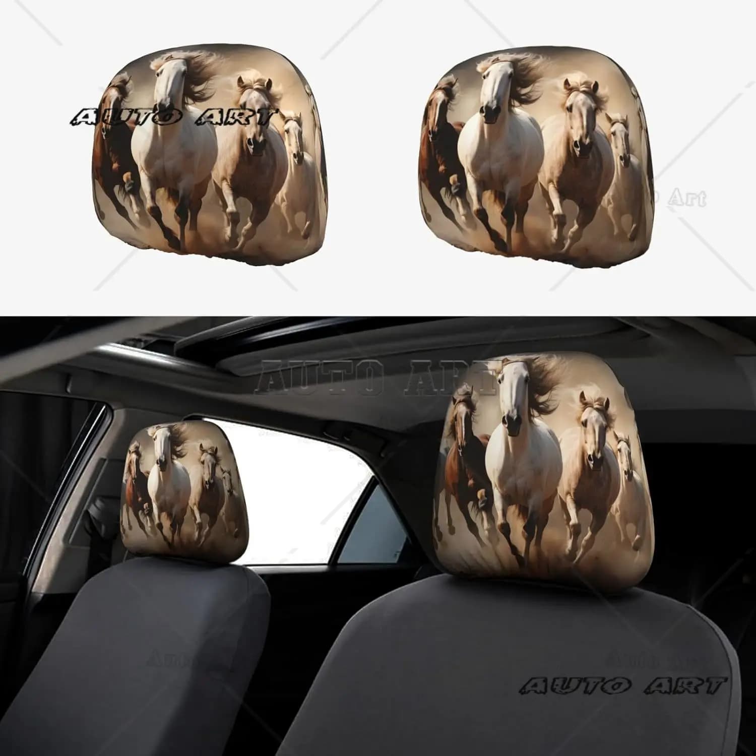 Set di 2 coperture per poggiatesta per auto da corsa per cavalli, accessori universali per poggiatesta per sedili automobilistici per camion per auto