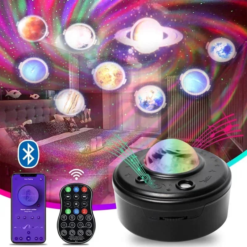 Luci per feste Luna Via lattea Proiettore Astronauta Proiettore stellato Illuminazione scenica Connessione Bluetooth Illuminazione natalizia per musica USB