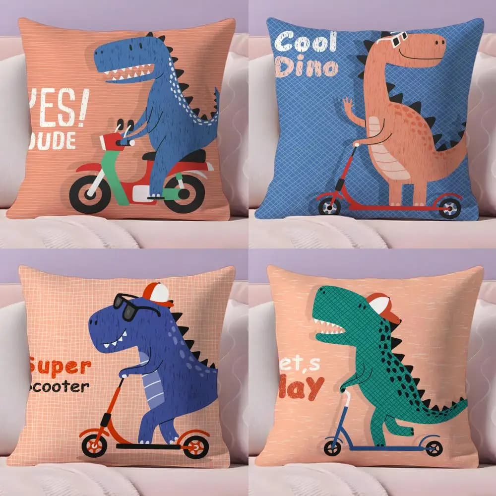 Fodera per cuscino con dinosauro dei cartoni animati, morbida in peluche corto, stampa fronte-retro, decorazione per la casa, lavabile in lavatrice, idea regalo