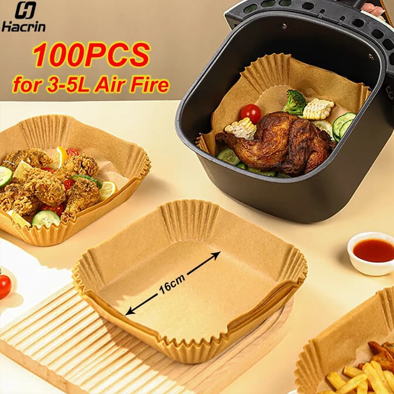 Square Air Fryer Paper Disposable Air Fryer Frying Oven paper for non-stick air fryer 100 pcs parchment paper for cooking with air fryer