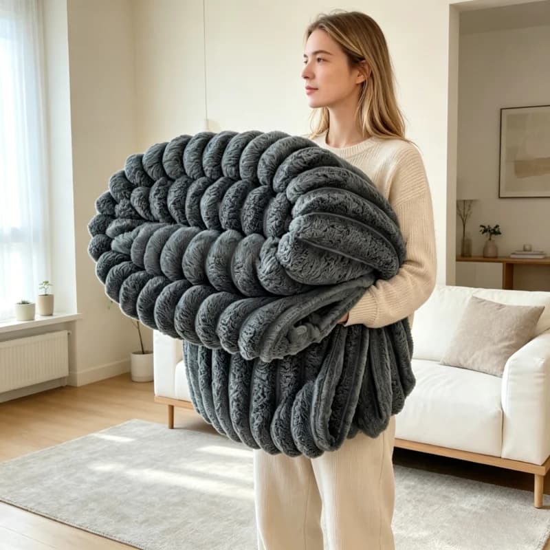 Coperta Solida Ispessita con Motivo a Righe Larghe, Pratica per Uso Multiuso, per Letto, Riposo, Animali Domestici, Calda, Confortevole e Morbida