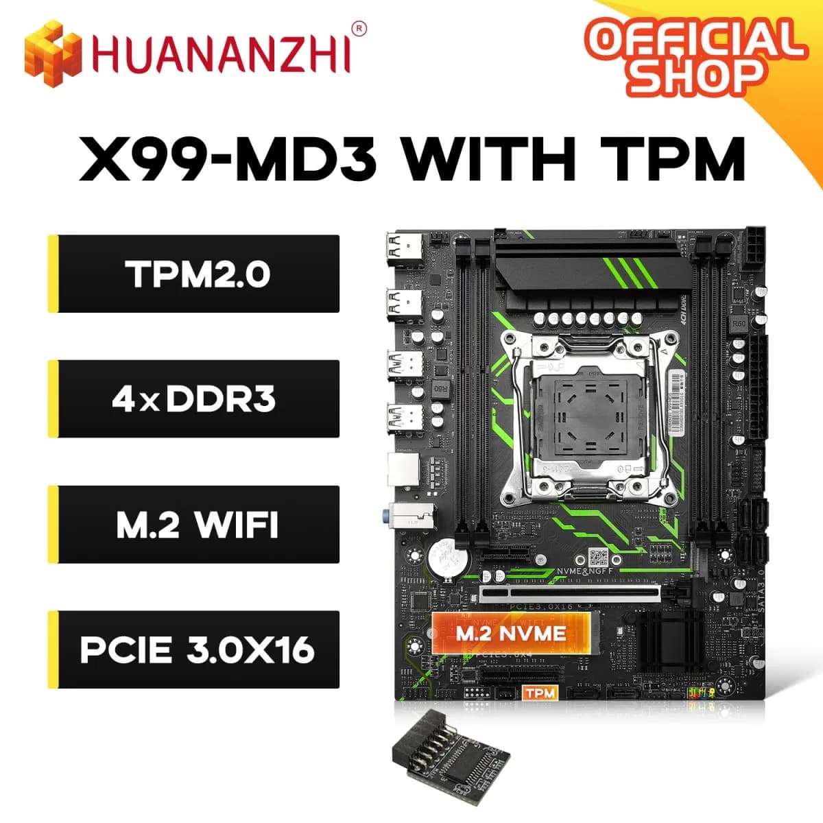 Scheda Madre HUANANZHI X99-MD3 con TPM2.0 LGA2011-3 Intel Xeon E5 DDR3 128GB Dual M2 NVME USB3 ATX
